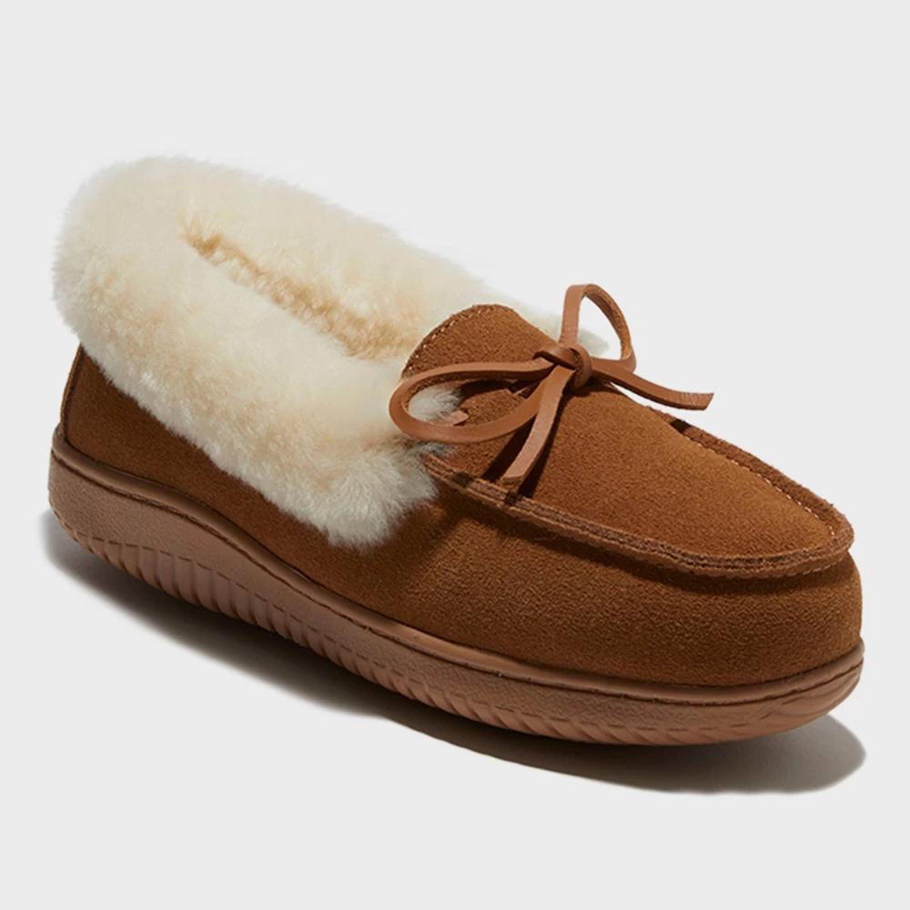 dluxe by dearfoams Womens Shearling Moc with Fur Casing Slippers - Chestnut 8 Product Image