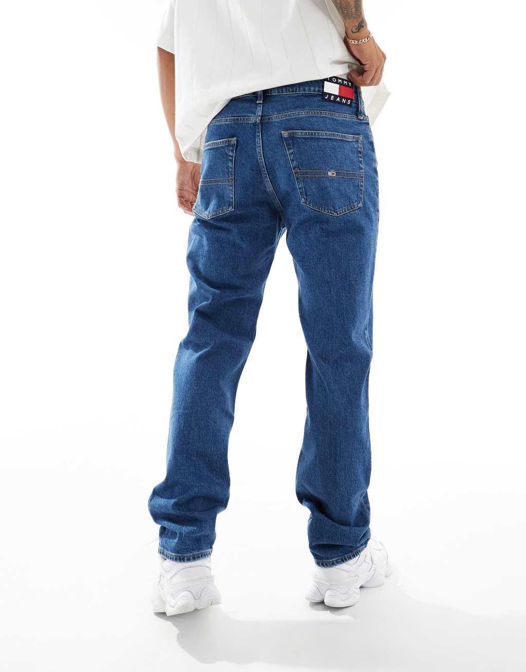 Tommy Jeans Ryan regular straight jeans in mid wash with flag detail Product Image