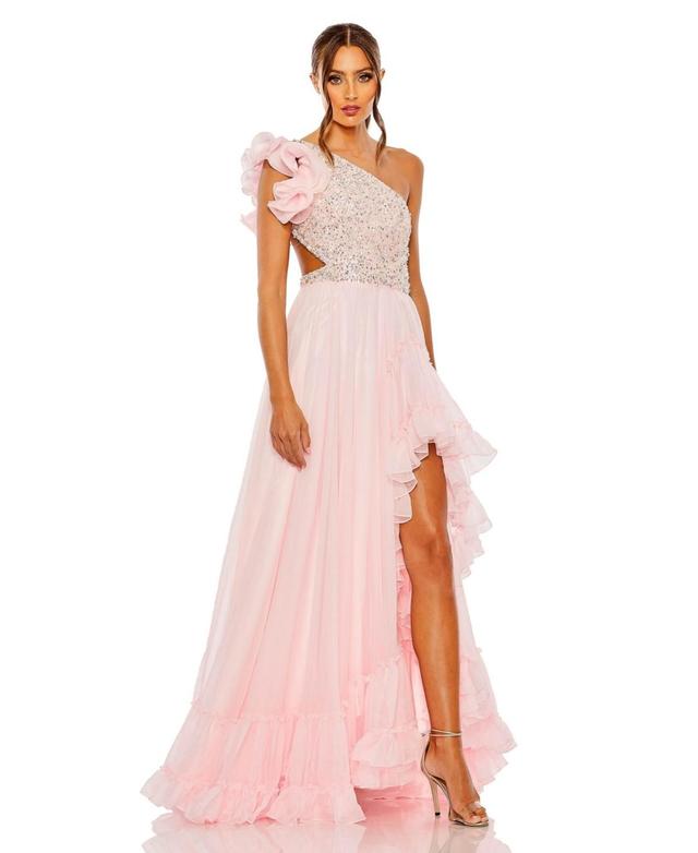 Mac Duggal Embellished Ruffle One-Shoulder Gown Product Image