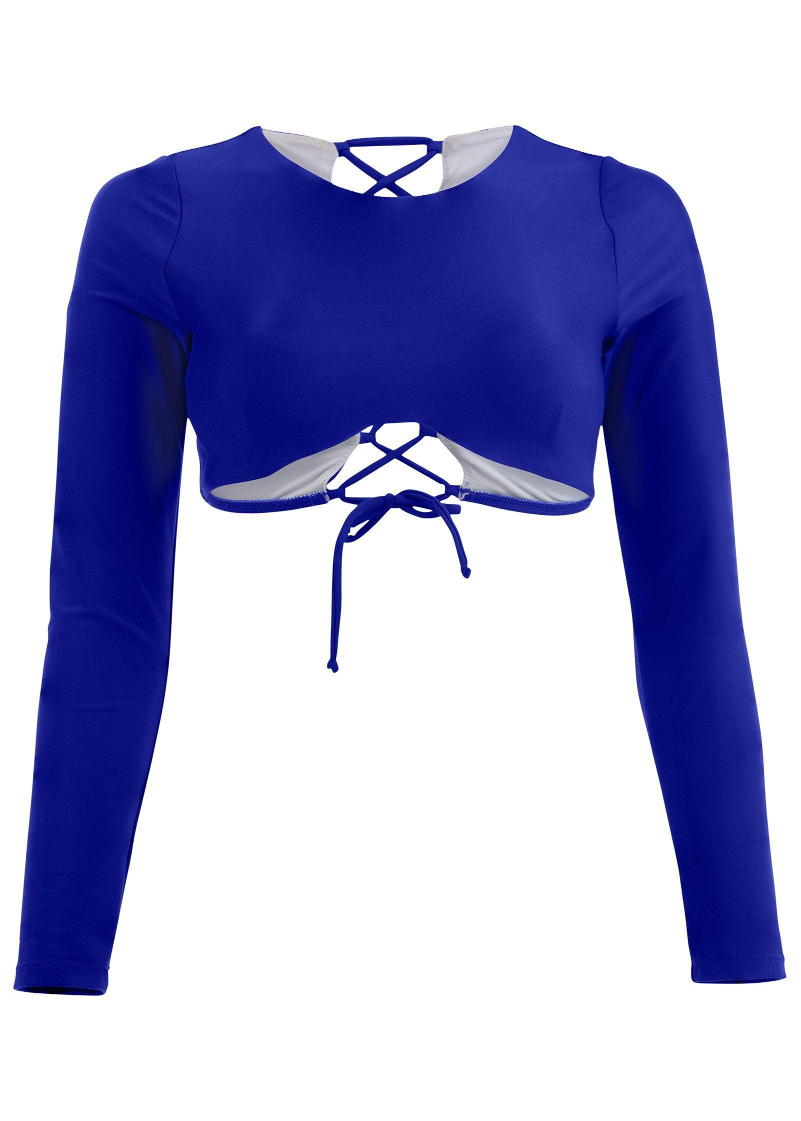 Lace-Up Rash Guard Top - Cobalt Blue Product Image