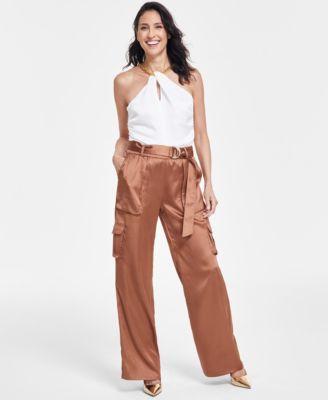 Women's High-Rise Belted Satin Cargo Pants, Created for Macy's  Product Image