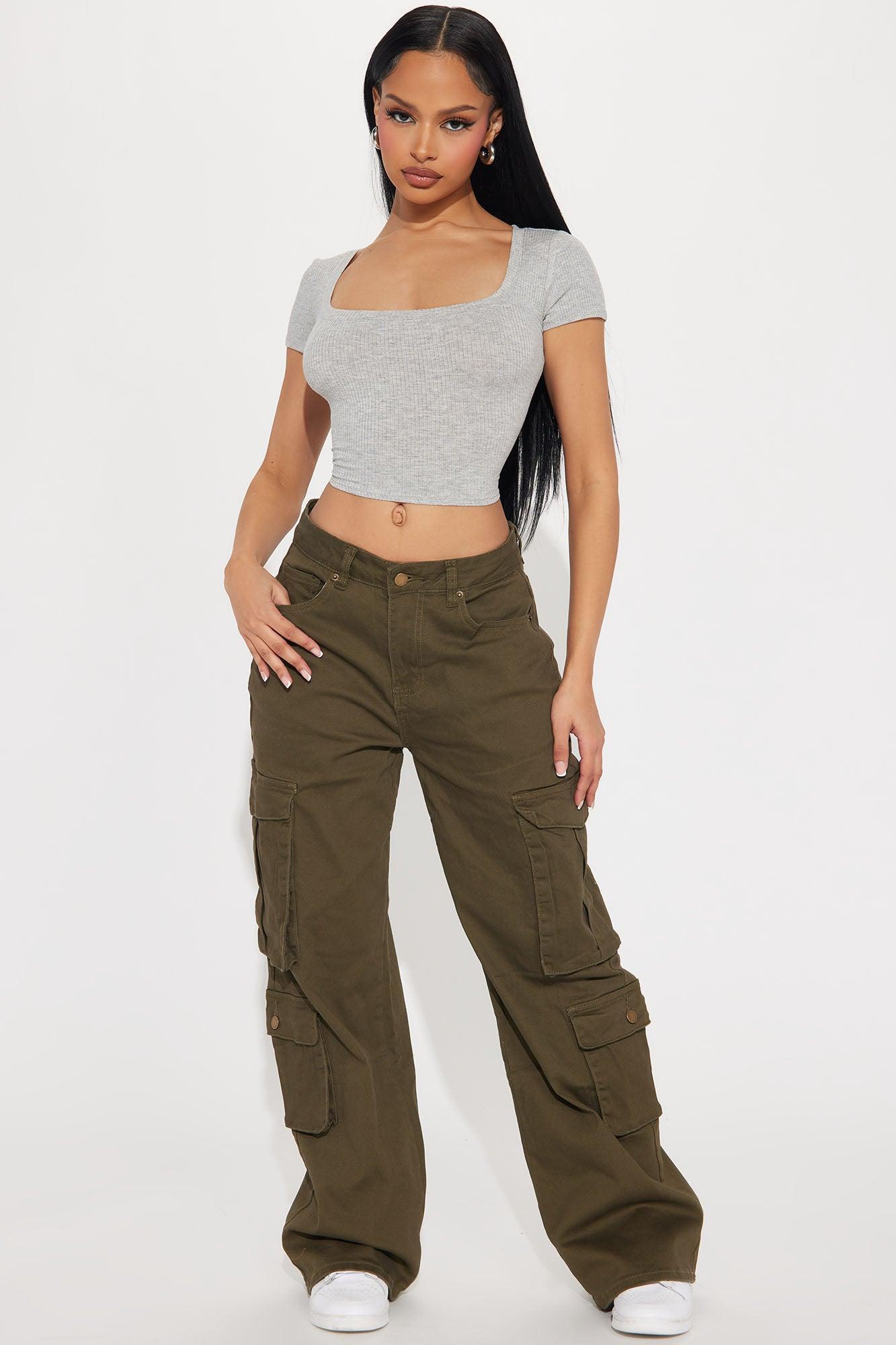 Stacy Square Neck Crop Top - Heathered Grey Product Image