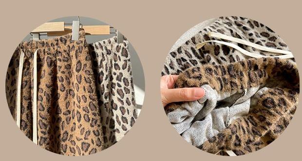 Drawstring Waist Leopard Print Wide Leg Pants Product Image