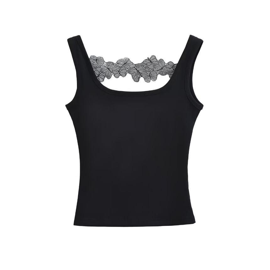 Square Neck Plain Panel Lace Tank Top Product Image