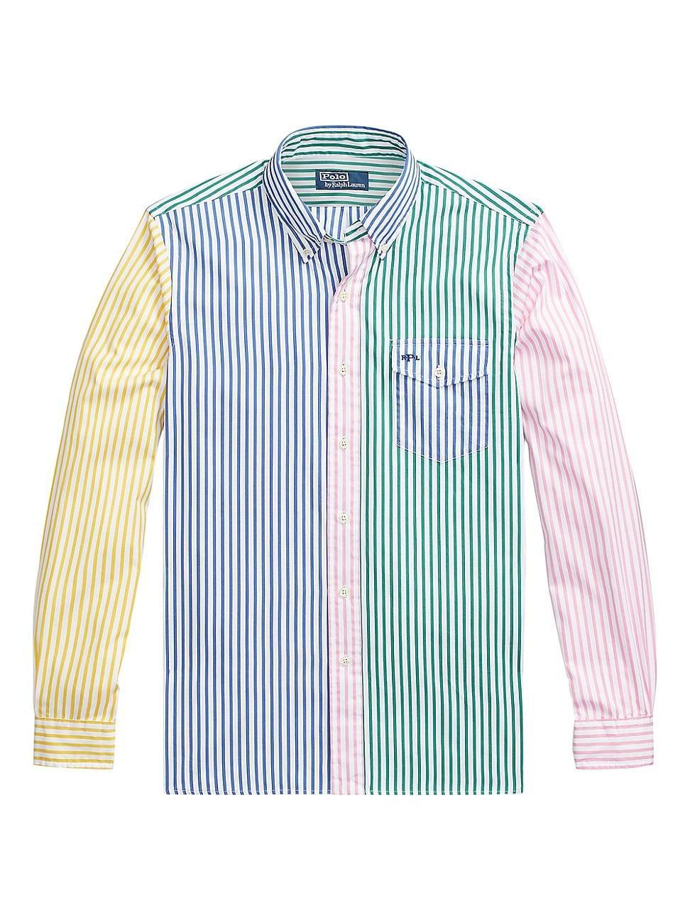 Mens Striped Poplin Cotton Button-Down Shirt Product Image