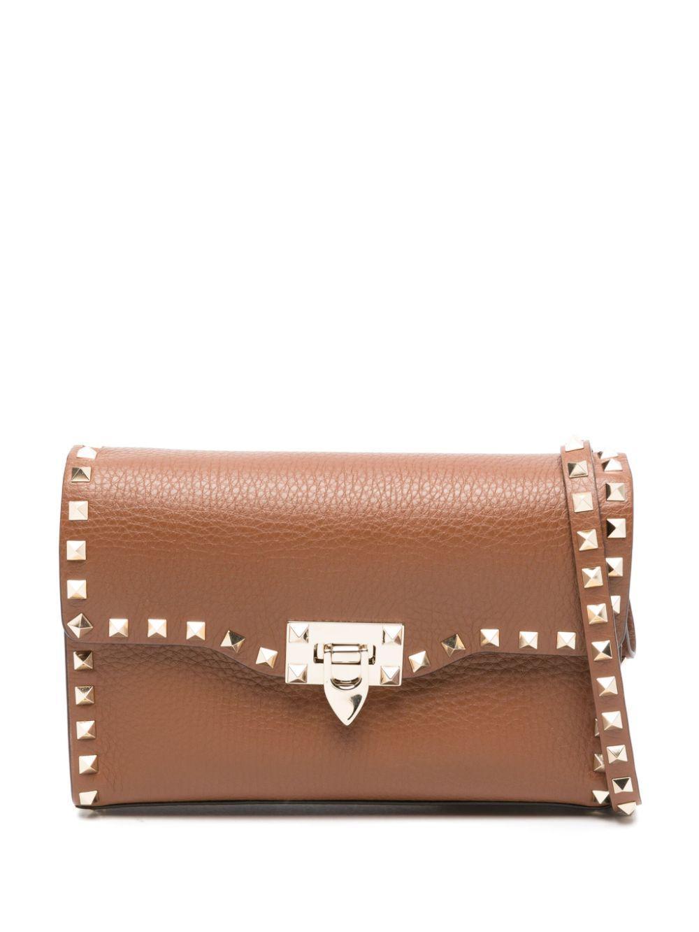 VALENTINO GARAVANI Small Rockstud Leather Crossbody Bag In Brown Product Image