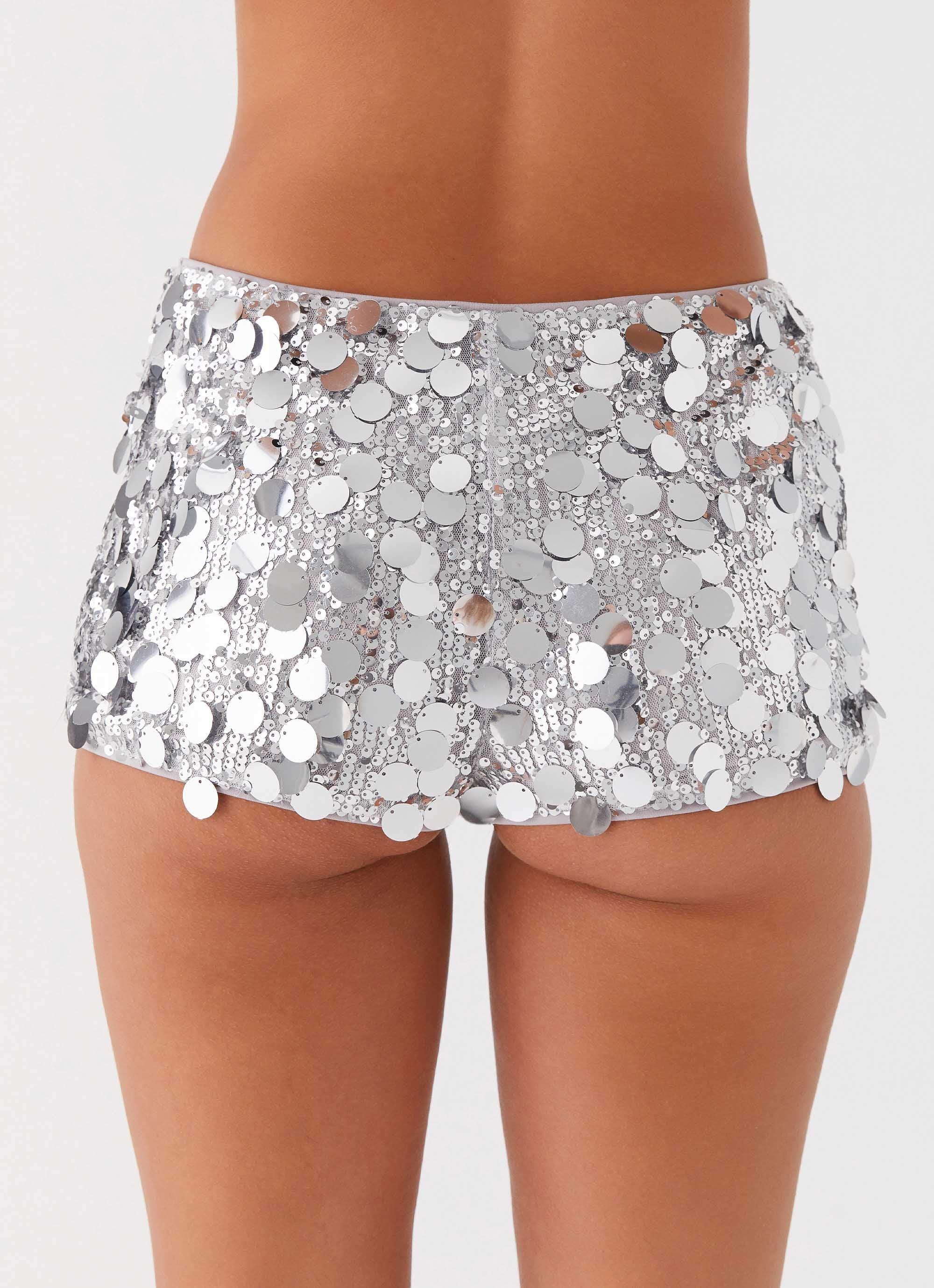 Try Me Sequin Mini Shorts - Silver Product Image