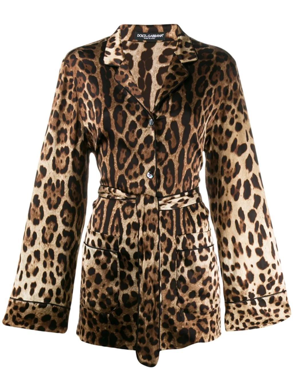 Diva Belted Leopard-print Silk-blend Satin Pajama Shirt In Animal Print Product Image