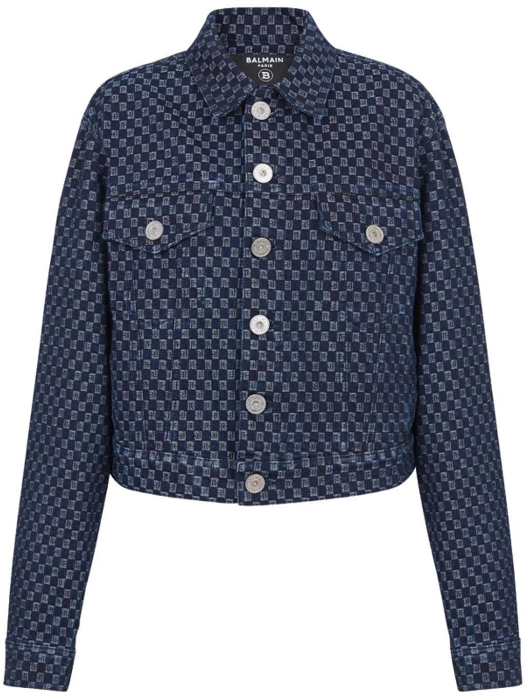 Monogram Check Jacquard Denim Jacket In Blue Product Image