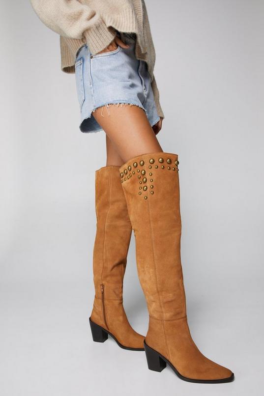 Real Suede Studded Over the Knee Boots product image