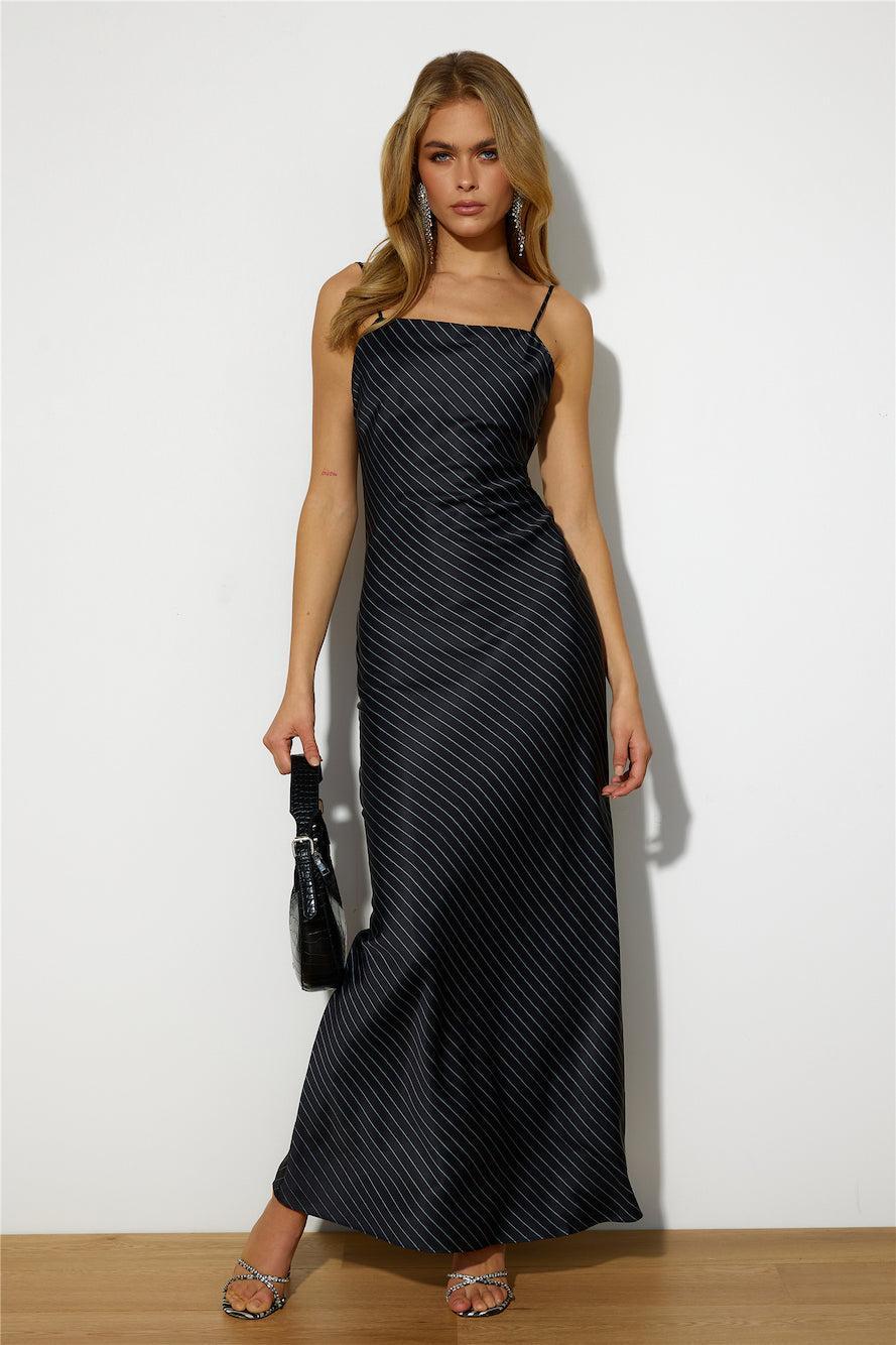 LIONESS Nineties Moss Maxi Dress Black Pinstripe Product Image