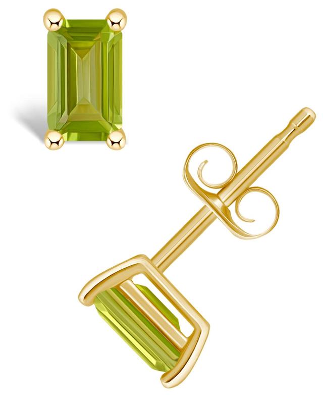 14k White Gold Emerald Cut Birthstone Stud Earrings, Womens, Peridot Aug Product Image