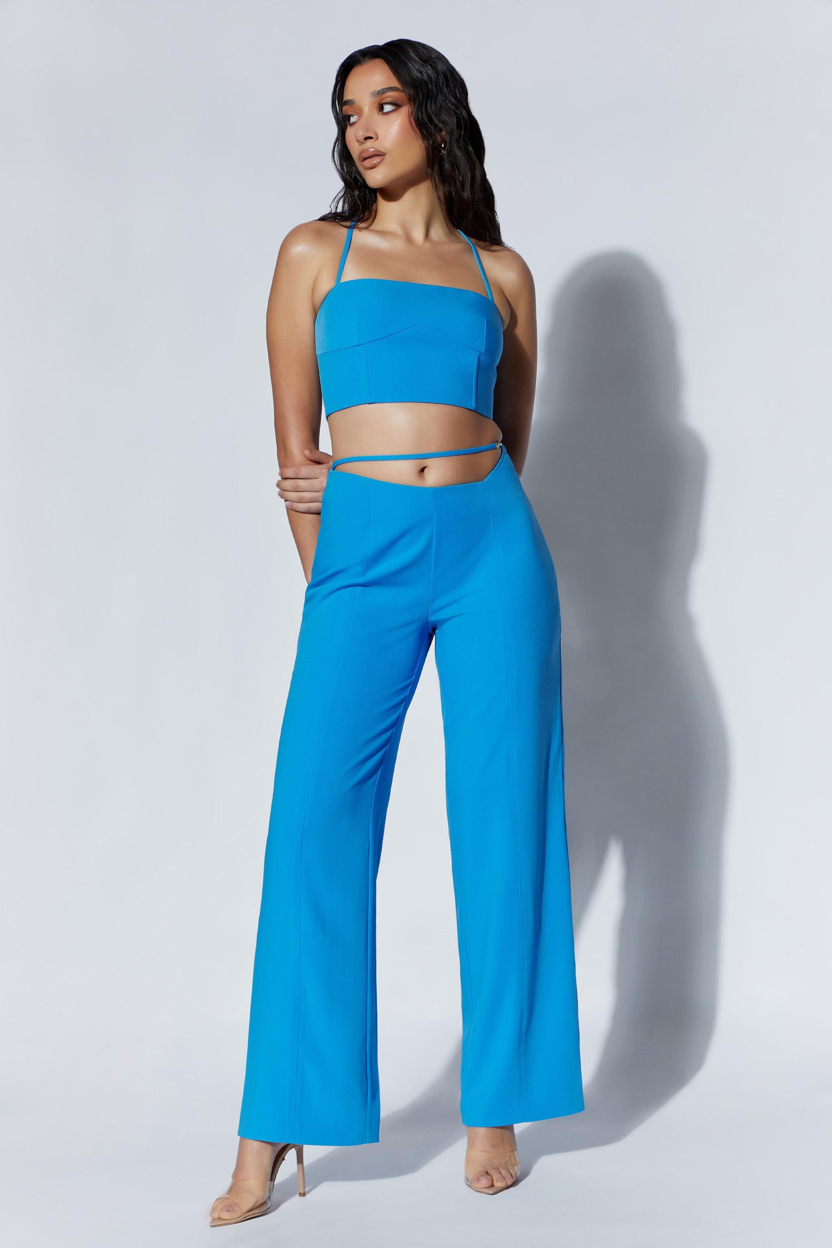 Bahar Mid Rise Wide Leg Strap Pant - Azure Blue Product Image