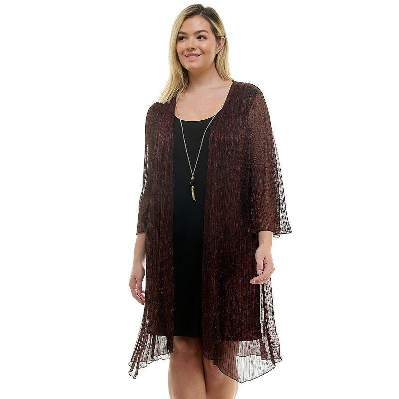 Plus Size Luxology 3-Piece Jacket & Shift Dress with Necklace, Womens Product Image