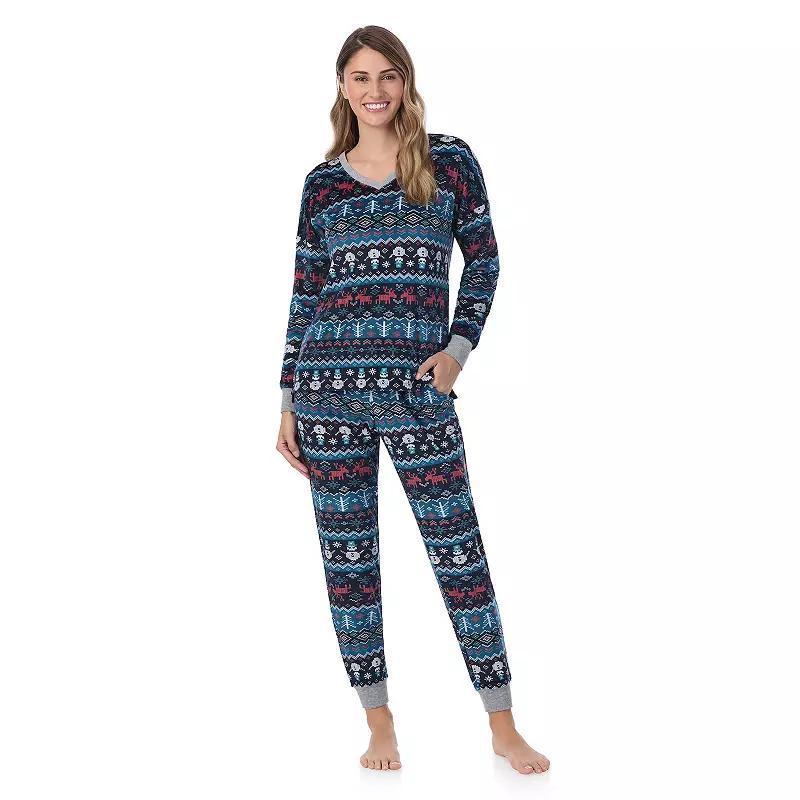 Womens Cuddl Duds Velour Fleece V-Neck Pajama Top & Pajama Bottoms Set Product Image