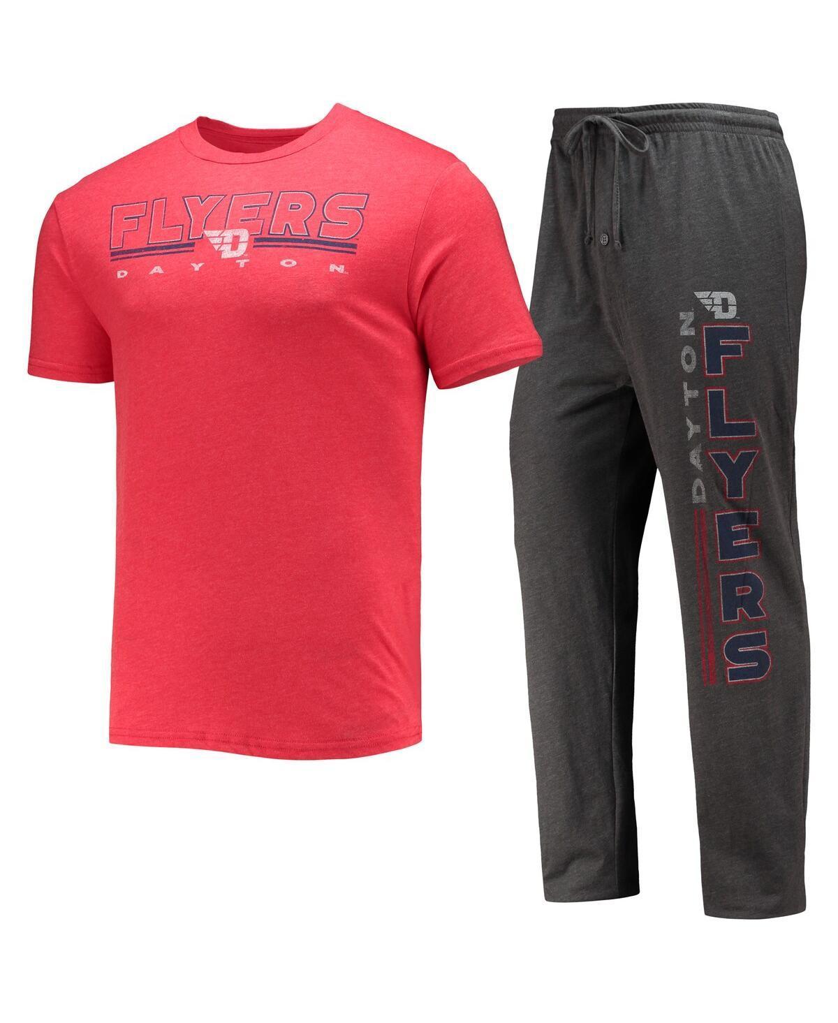 Mens Concepts Sport Heathered Charcoal/Red Dayton Flyers Meter T-Shirt & Pants Sleep Set Grey Product Image