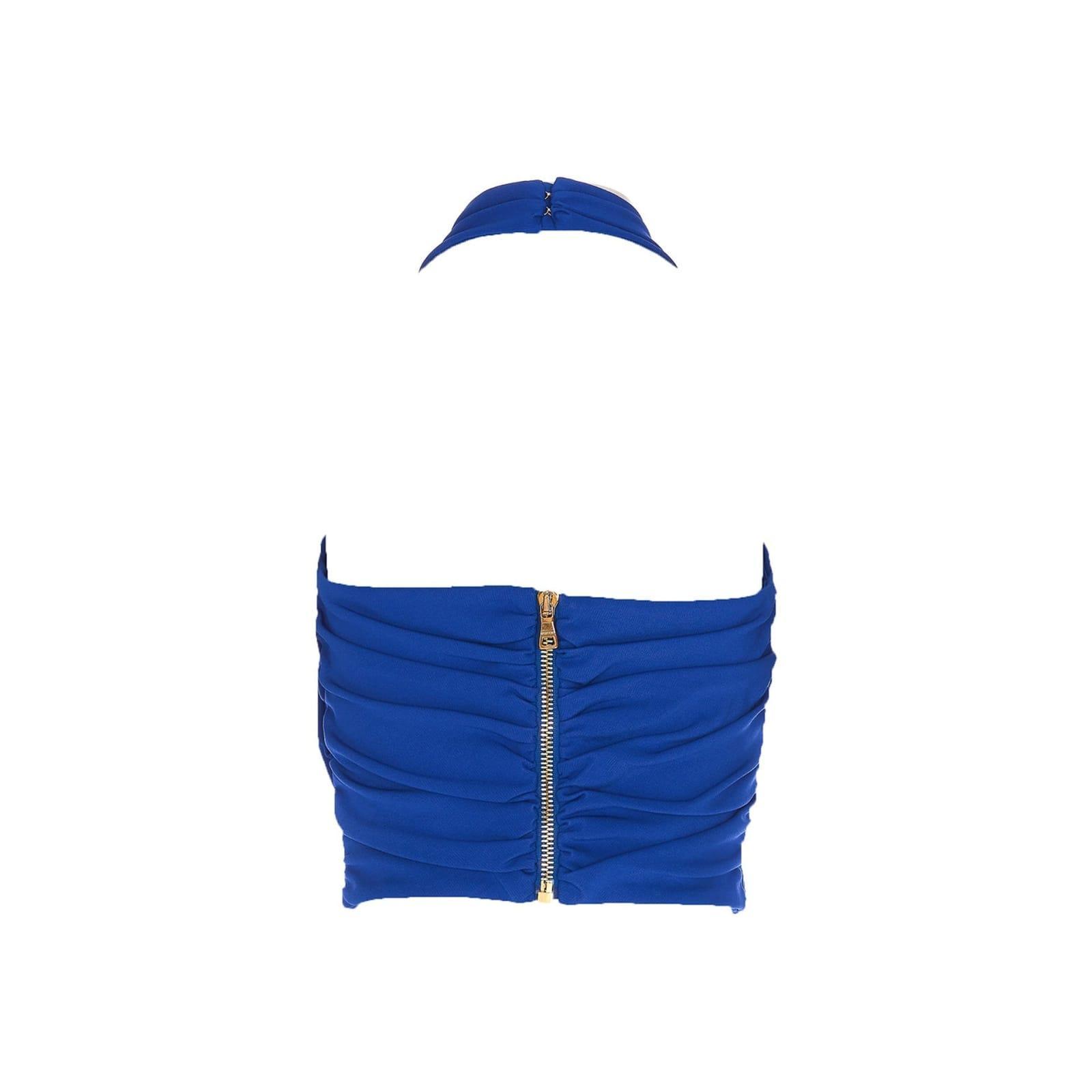 BALMAIN Draped Jersey Crop Top In Blue Product Image