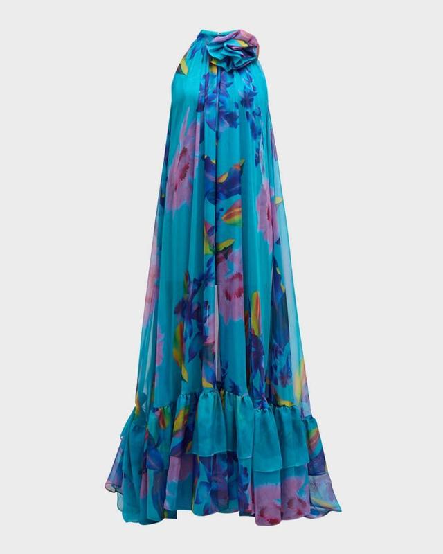 Floral-Print Halter Trapeze Gown Product Image