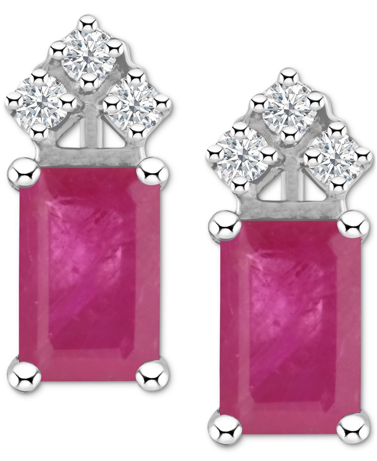 Belk & Co 14K Gold 6X4 Emerald Cut Ruby 1/8 Cttw Diamond Earrings Product Image