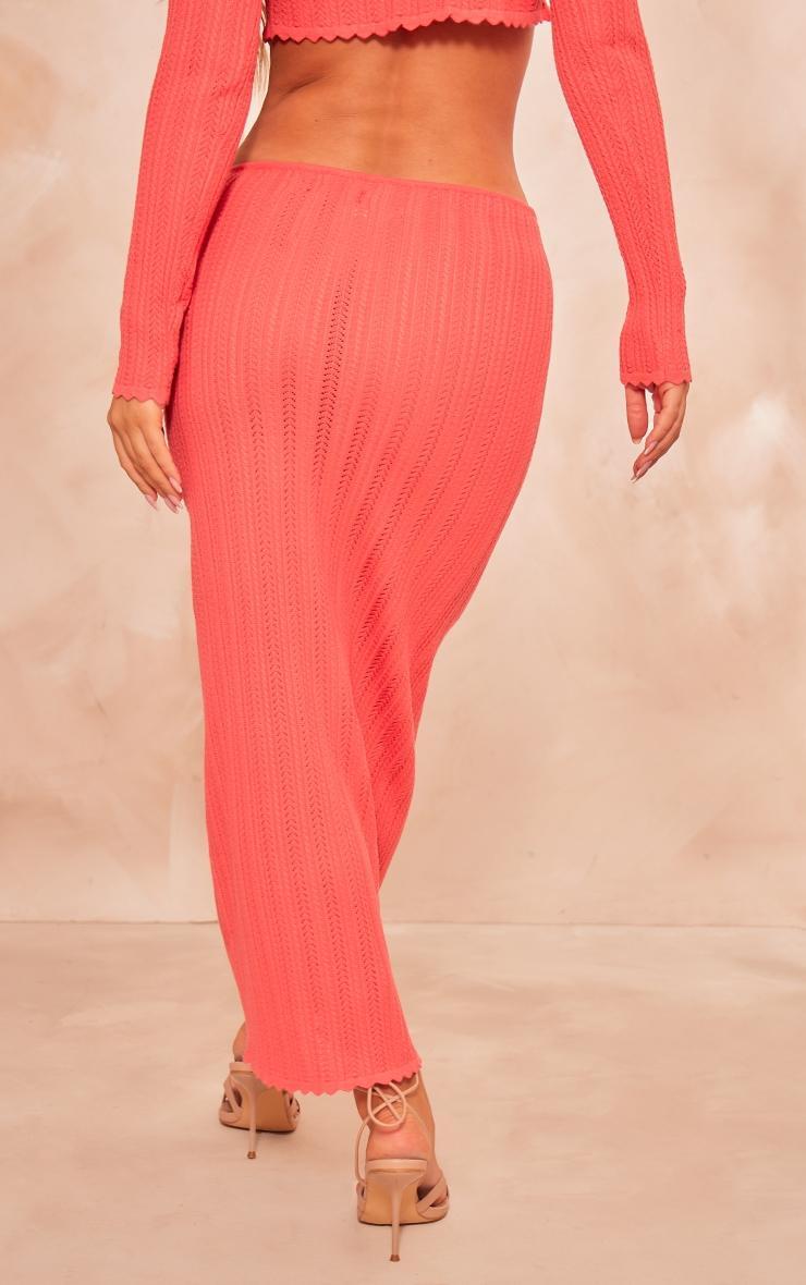 Coral Textured Crochet Knit Maxi Skirt Product Image