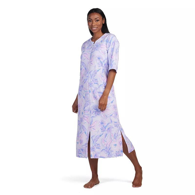 Womens Miss Elaine Essentials Interlock Knit Long Zip Robe Product Image