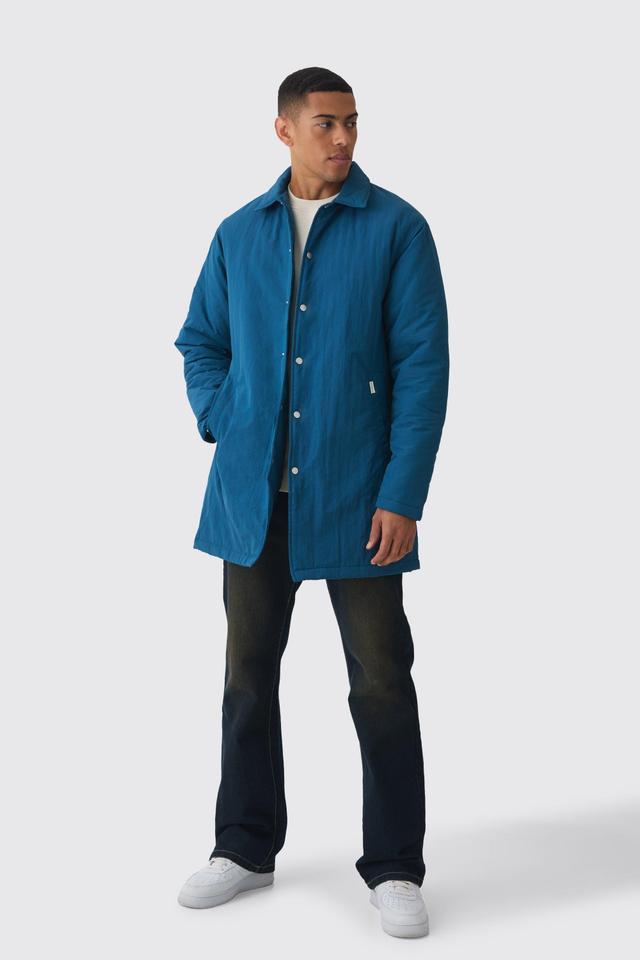 Man Tab Crinkle Longline Raincoat In Teal | boohooMAN USA Product Image