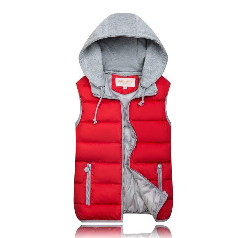 Hooded Two Tone Puffer Vest Product Image