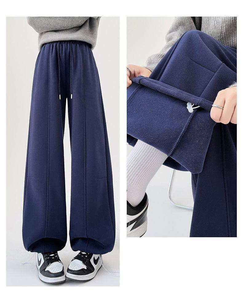 Drawstring Waist Plain Wide Leg Pants Product Image