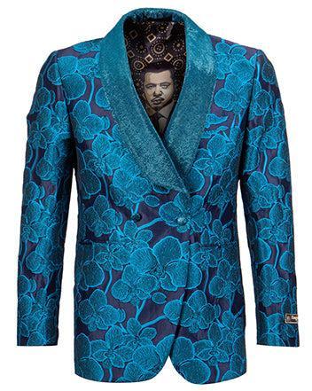 (4XL) Turquoise Slim Fit Dinner Jacket Double Breasted Blazer Product Image