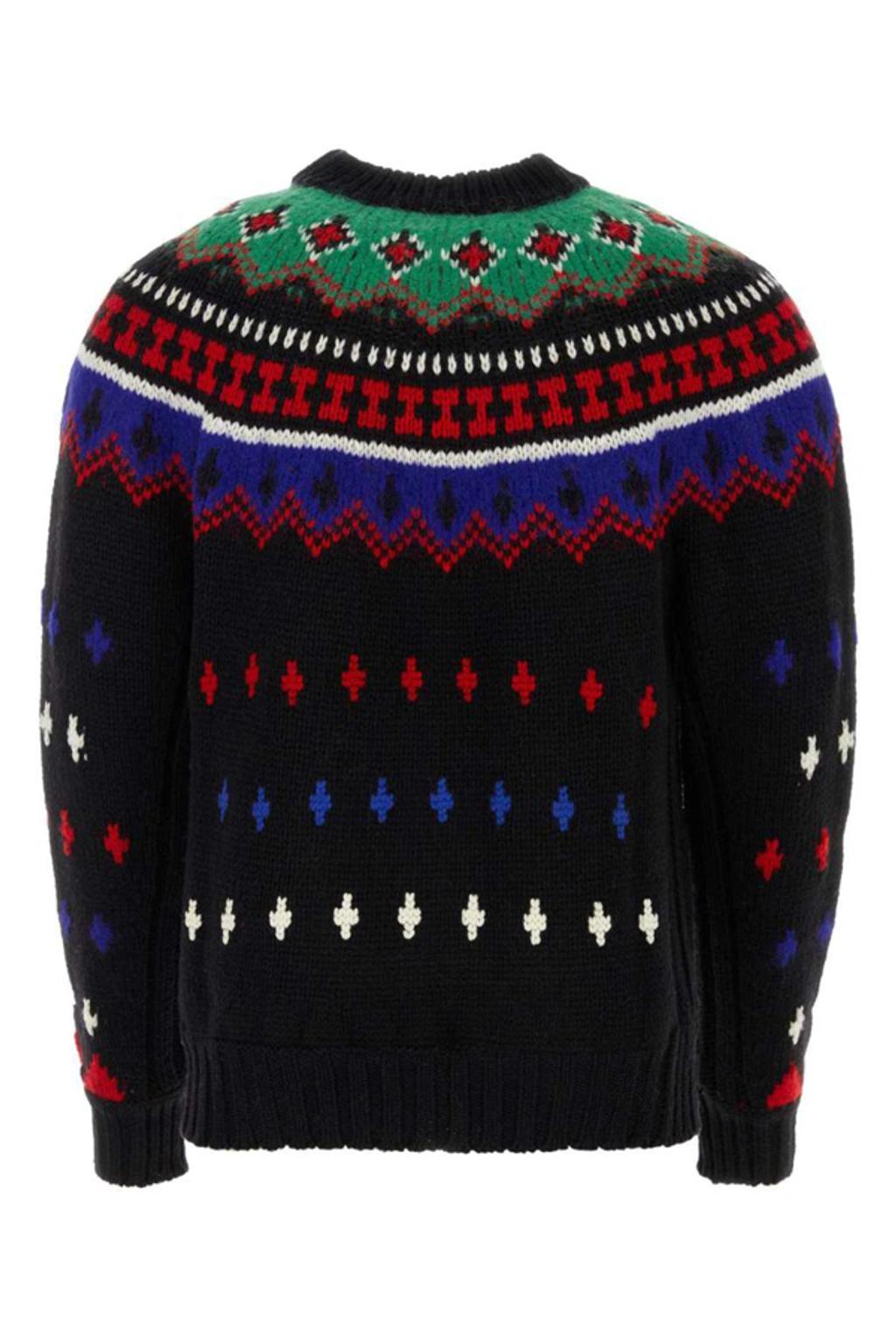 Crew Neck Embroidered Tricot Sweater In Black Product Image