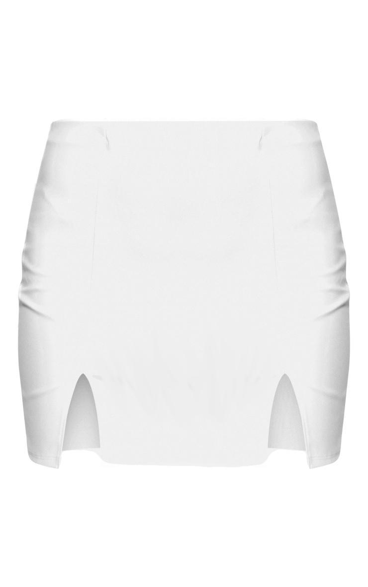 Cream Faux Leather Split Hem Mini Skirt Product Image