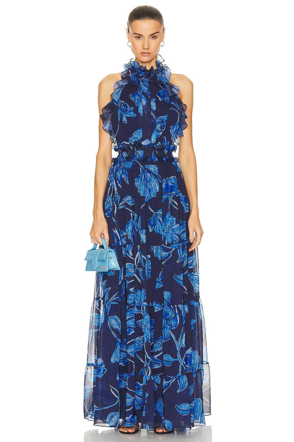 PatBO Nightflower Open Back Maxi Dress in Blue Product Image