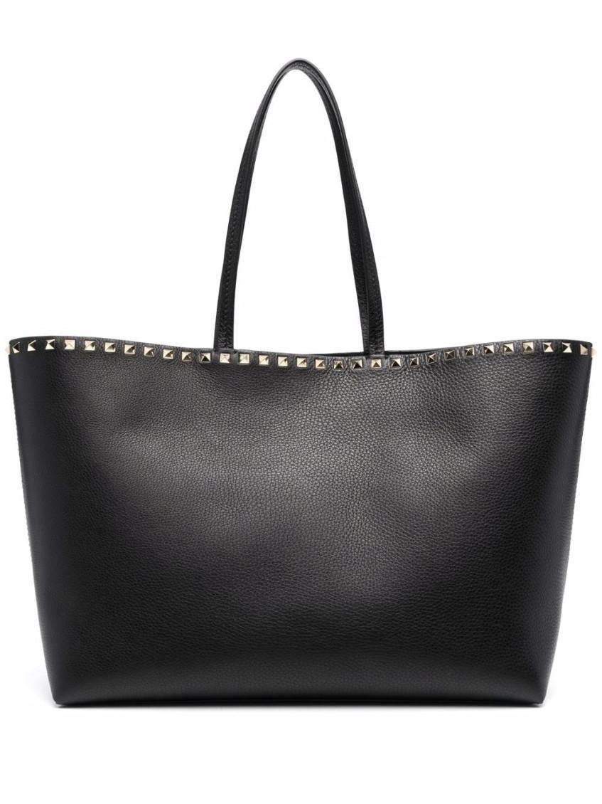 Black Rockstud Large Leather Tote Bag Product Image