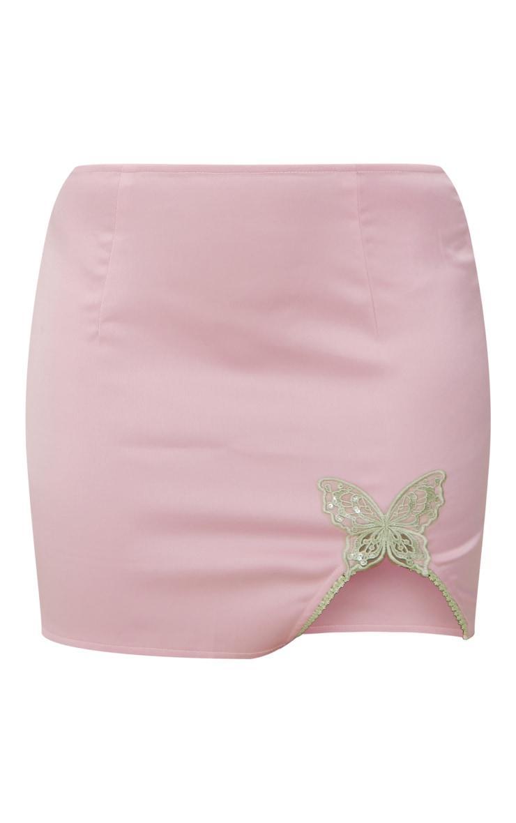 Pink Ombre Printed Satin Butterfly Trim Mini Skirt Product Image