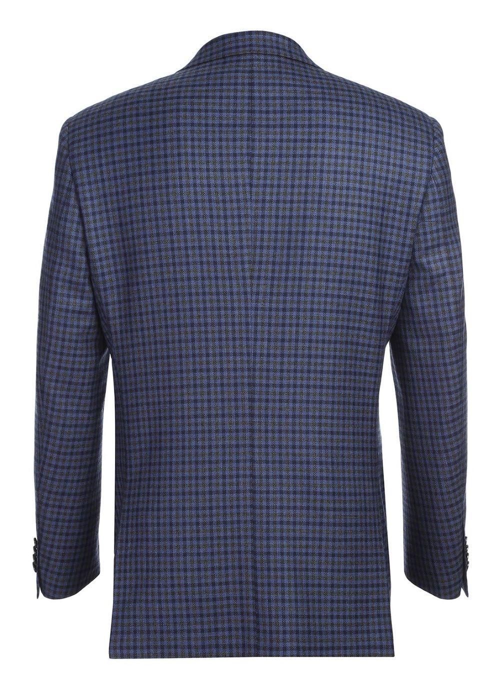 Wool Blend Regular Fit 2 Button Mini Check Pattern Sports Coat In Blue Product Image