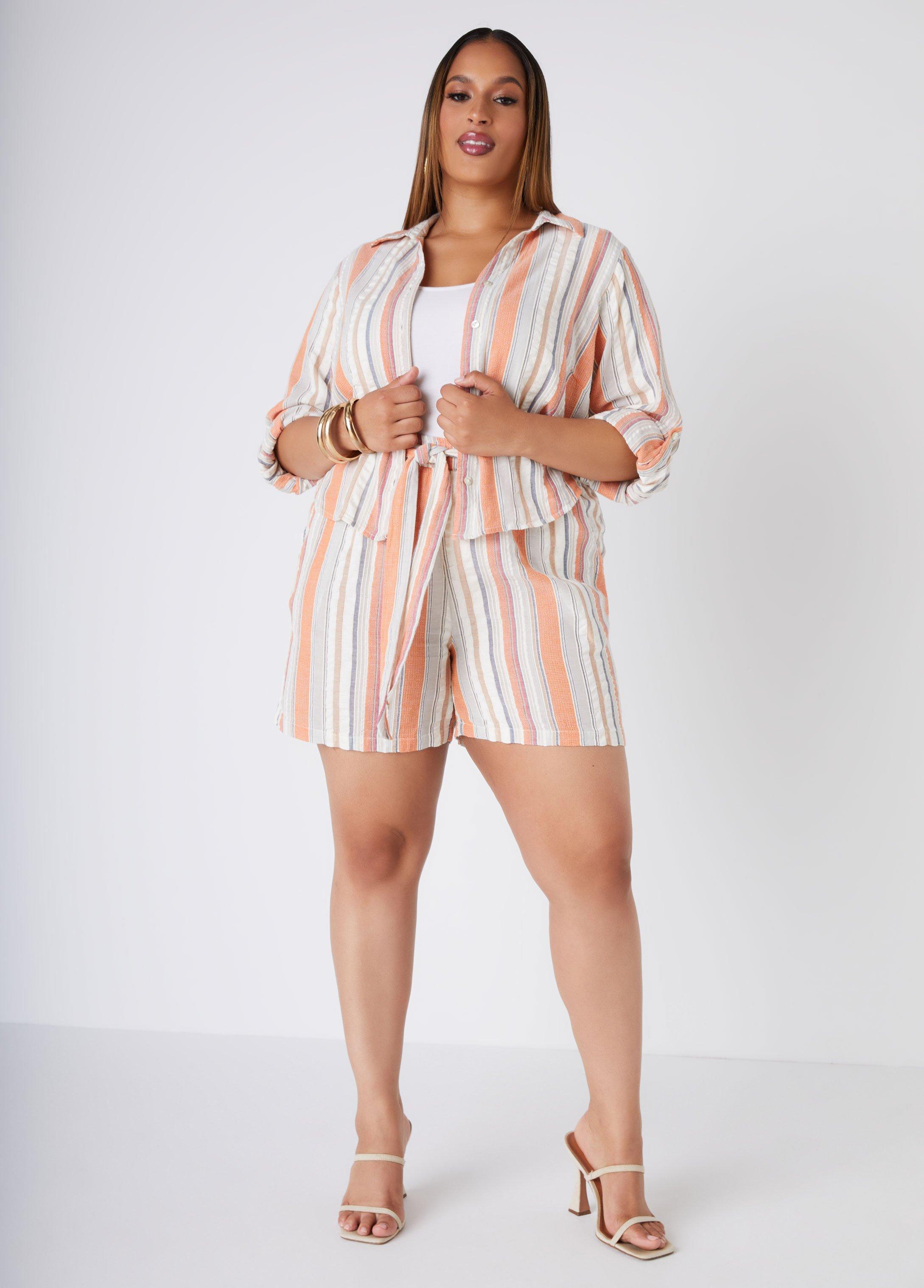 Plus Size Striped Gauze Shorts Ashley Stewart Product Image