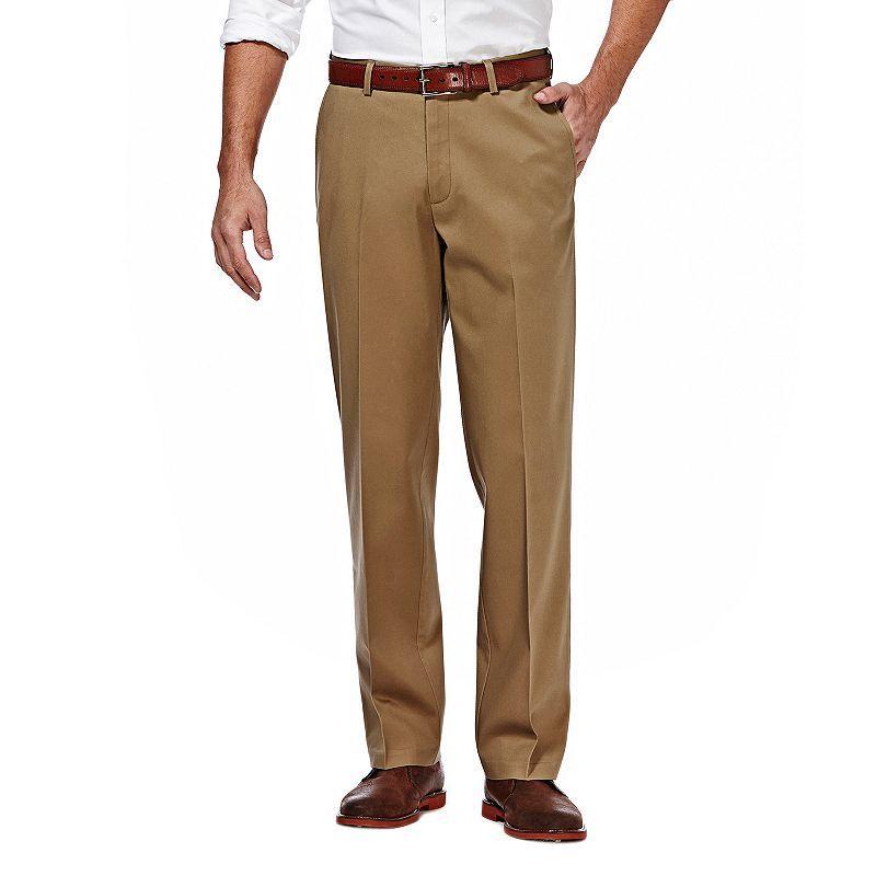 Mens Haggar Premium No-Iron Khaki Super Flex Waist Straight-Fit Stretch Flat-Front Pants Dark Grey Product Image