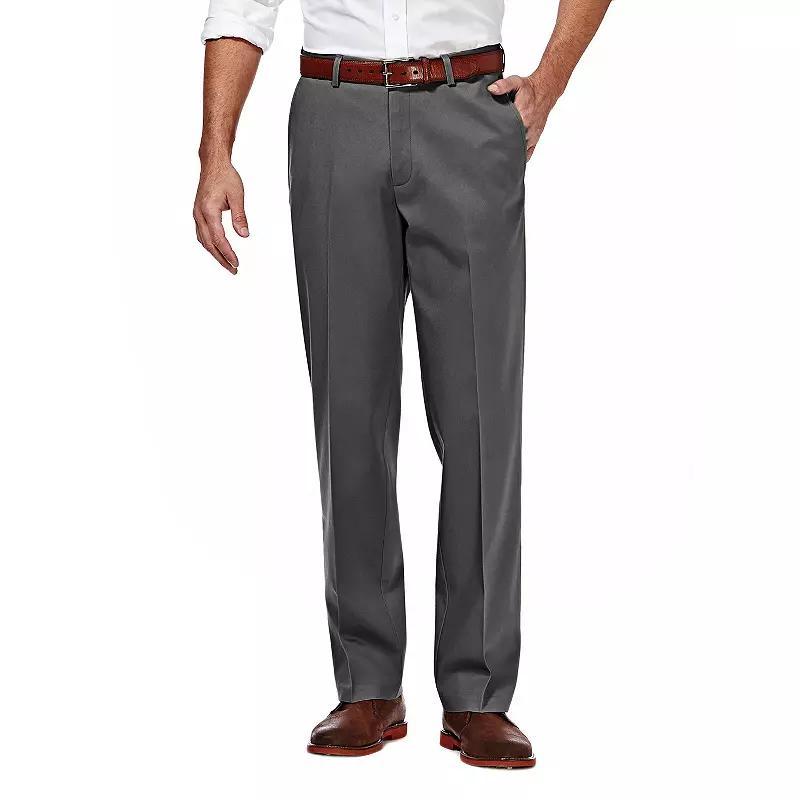 Mens Haggar Premium No-Iron Khaki Super Flex Waist Straight-Fit Stretch Flat-Front Pants Dark Grey Product Image