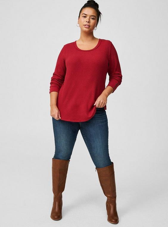 Textured Cotton Crew Neck Long Sleeve Top Product Image