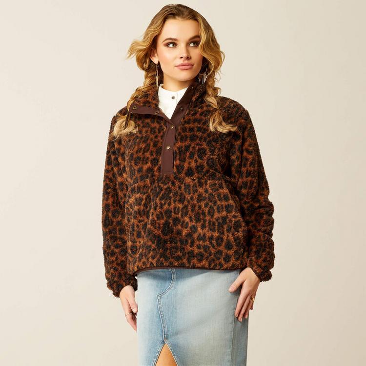 Ariat® Ladies' Lila Leopard Berber Snap Front Sweatshirt Product Image