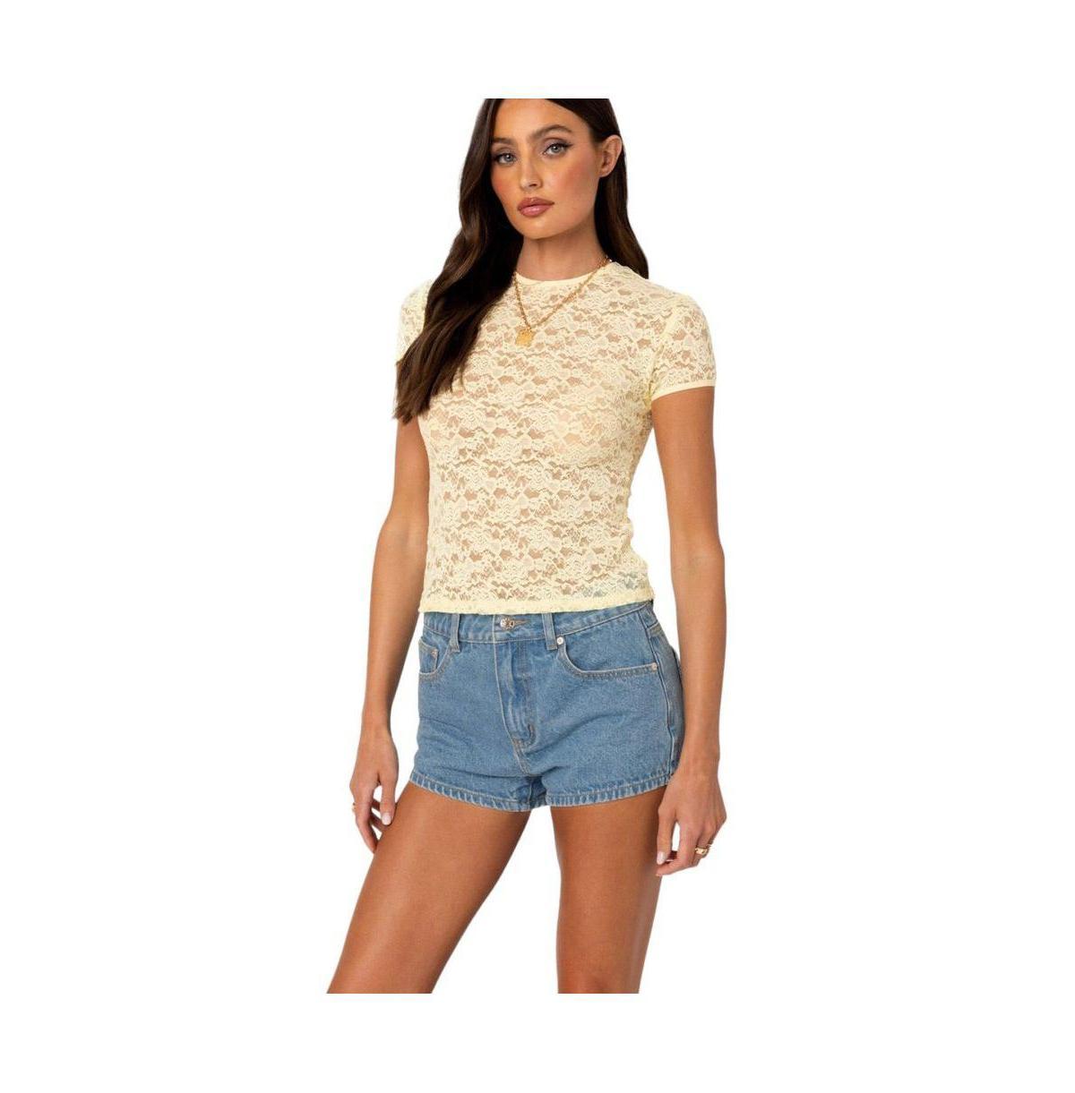 Edikted Womens Kaori Sheer Lace T Shirt Product Image