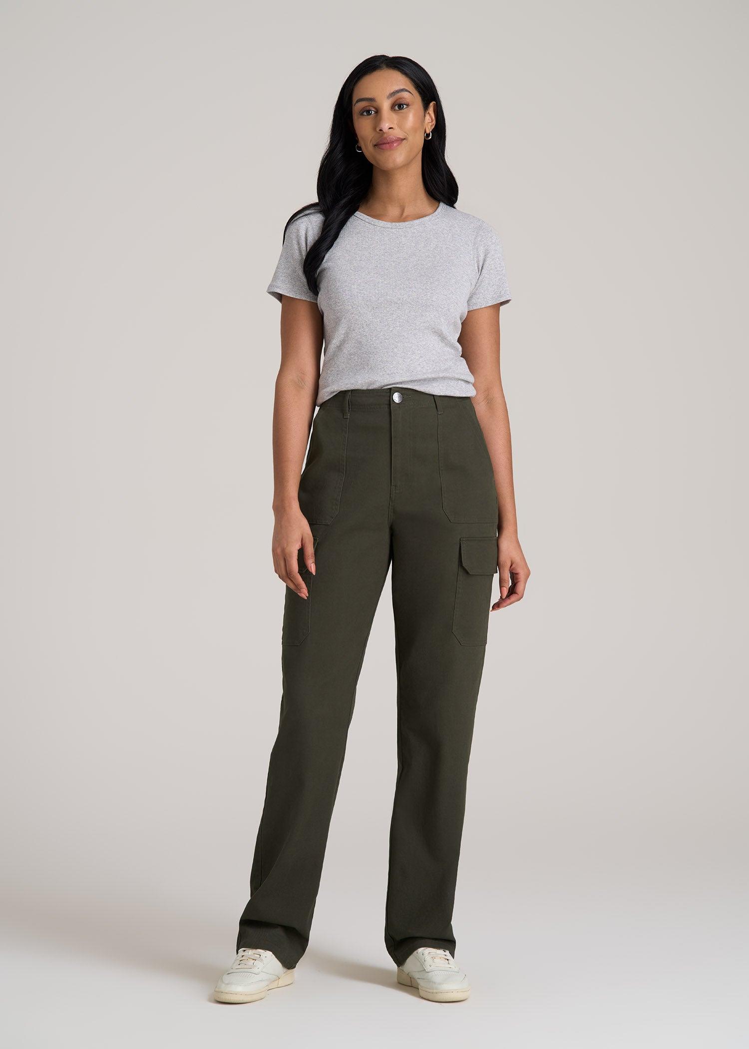 Straight Leg Cargo Chino Pants for Tall Women in Dark Moss Green Product Image