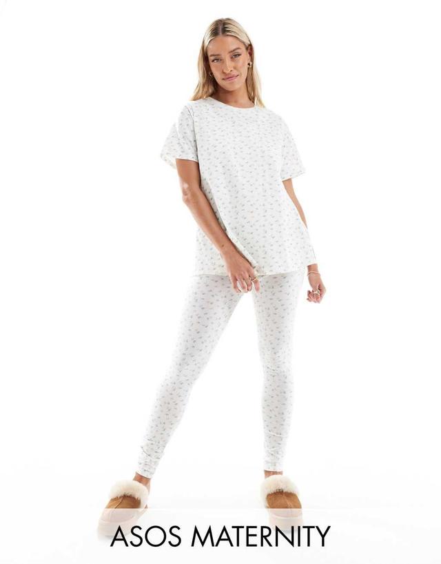 ASOS DESIGN Maternity exclusive floral print nursing tee & leggings pajama set Product Image