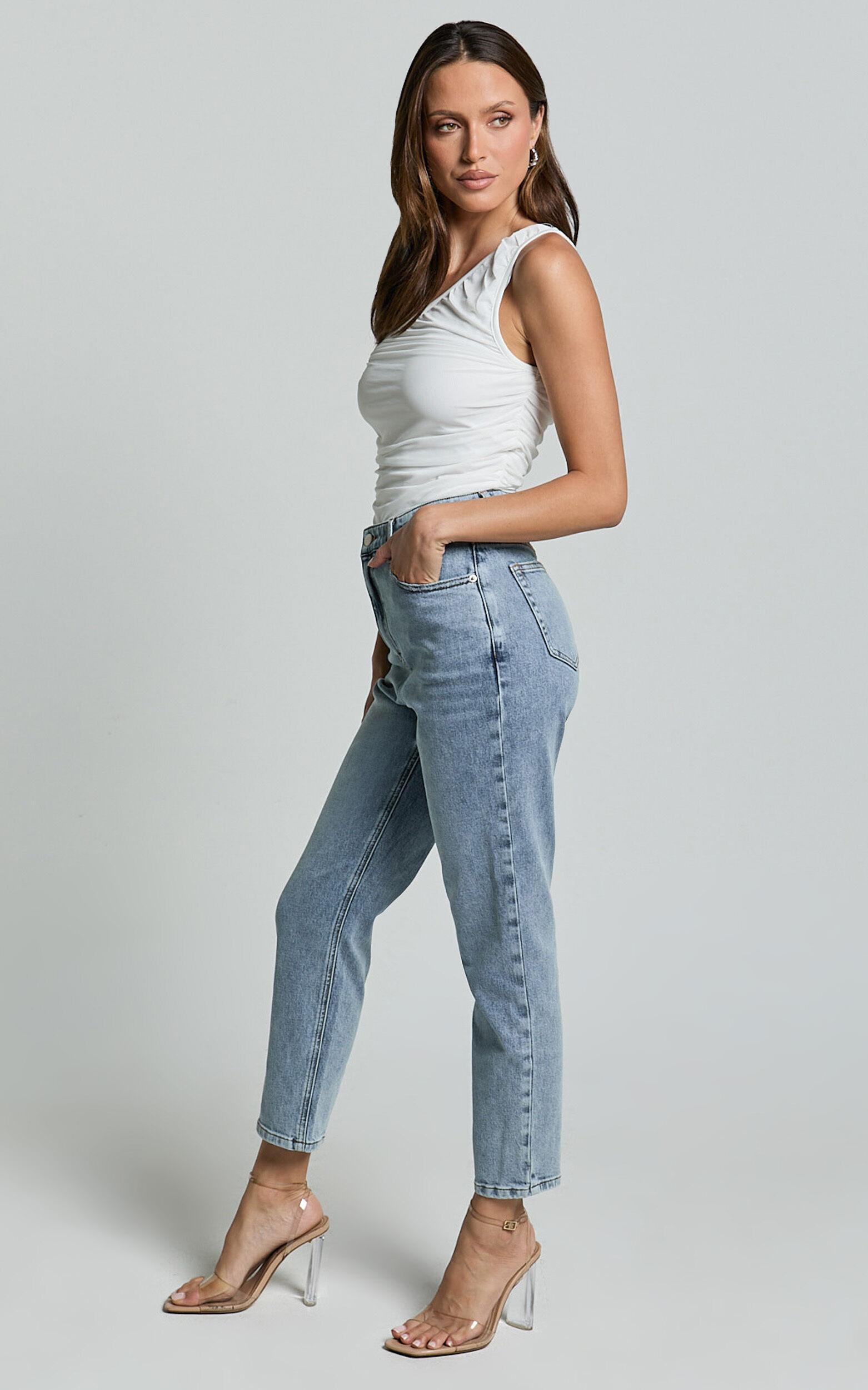 Lucilla Jeans - High Waisted Contour Fitted Denim Jeans in Mid Blue Wash Product Image