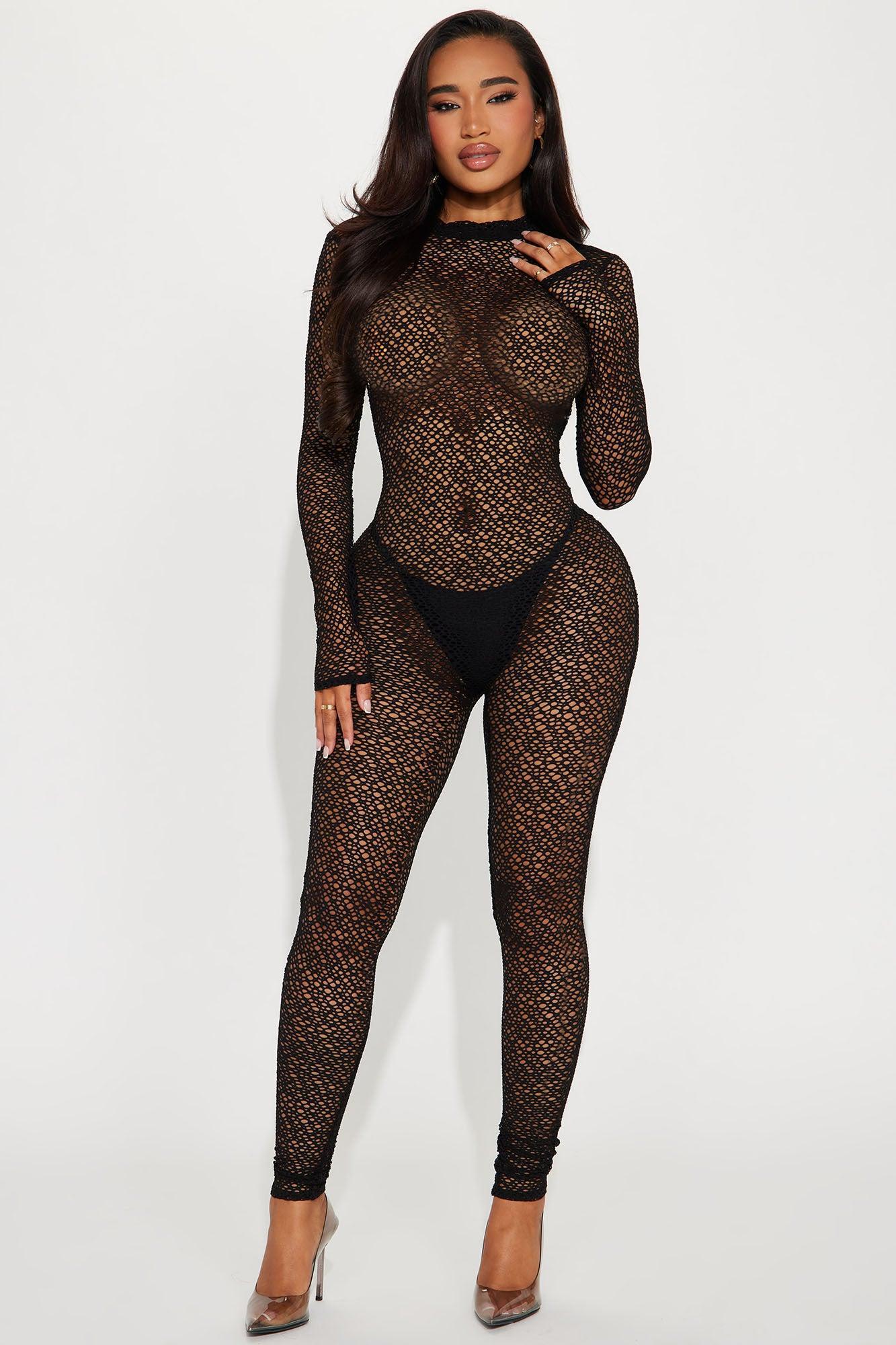 Zera Fishnet Jumpsuit  - Black Product Image