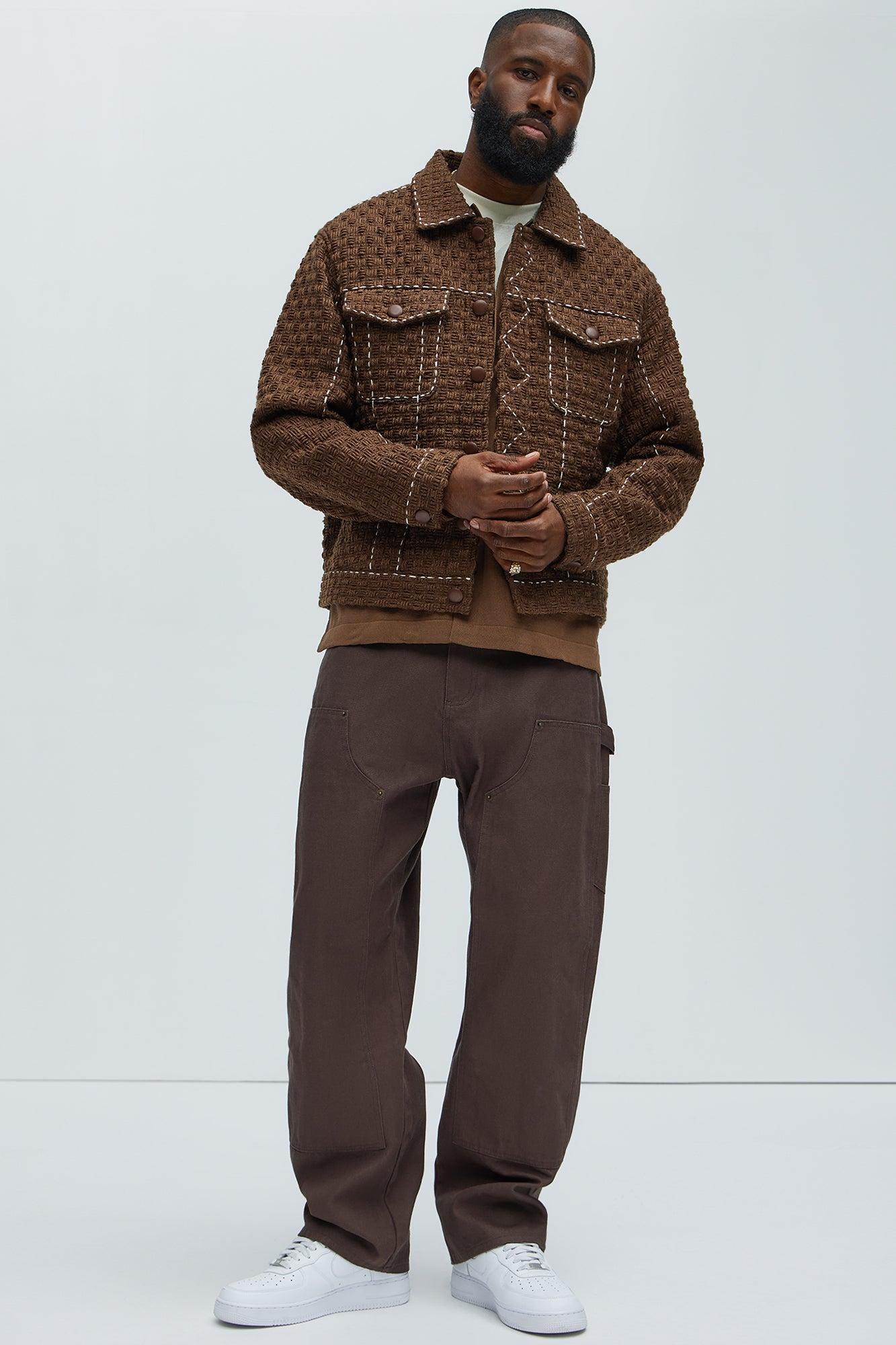 Beverly Tweed Contrasting Stitch Trucker Jacket - Brown Product Image