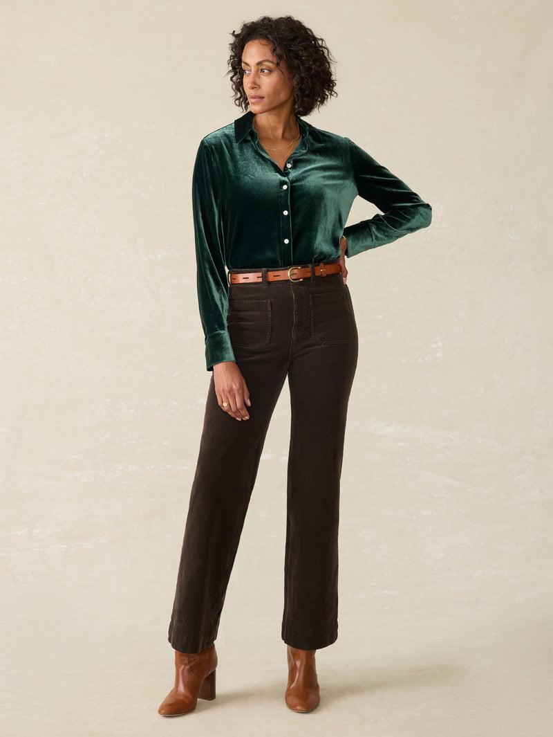 Stretch Silk Velvet Genevieve Shirt - Sea Moss Product Image