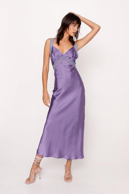 Lace Trim Satin Maxi Dress Product Image