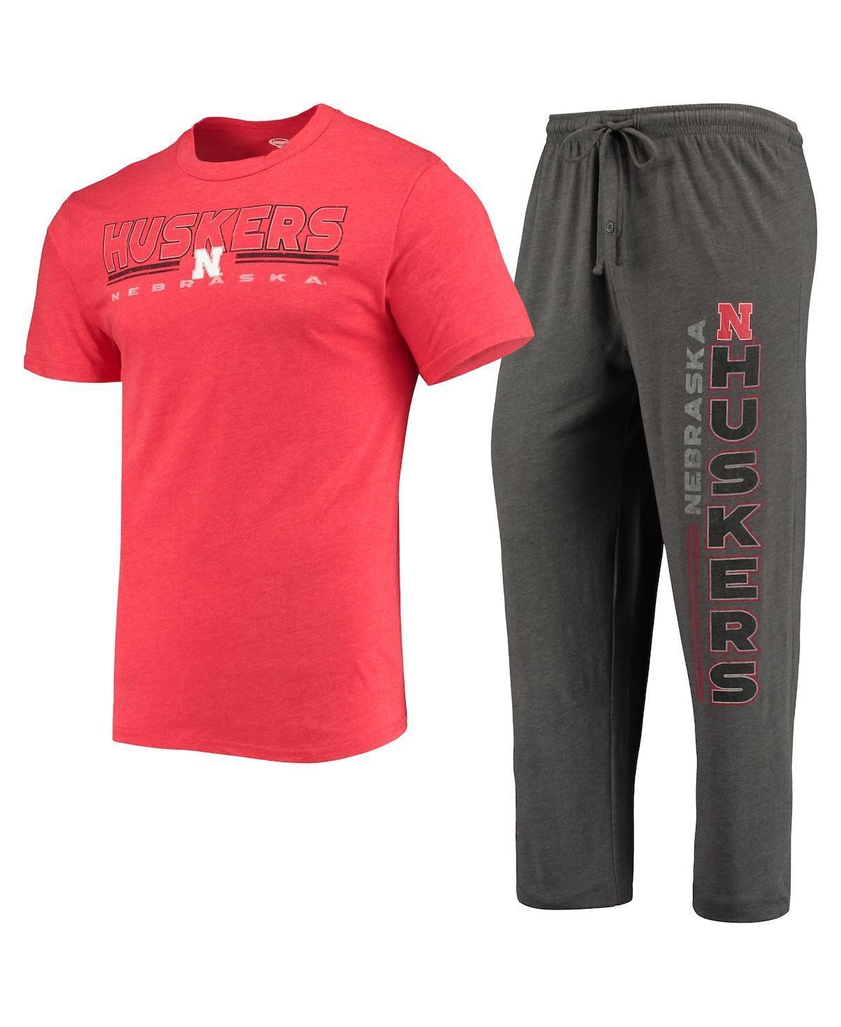 Mens Concepts Sport Heathered Charcoal/Scarlet Nebraska Huskers Meter T-Shirt & Pants Sleep Set Product Image