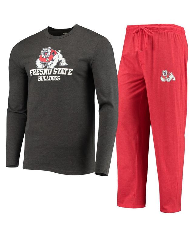 Mens Concepts Sport Red/Heathered Charcoal Fresno State Bulldogs Meter Long Sleeve T-Shirt & Pants Sleep Set Product Image